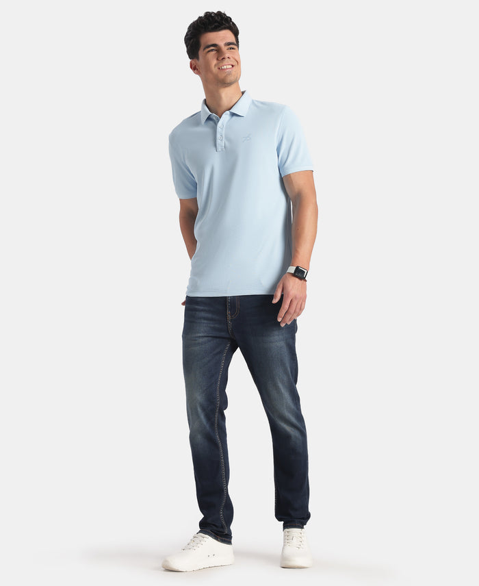 Microfiber Fabric Solid Half Sleeve Polo Tshirt with StayDry & StayFresh Technology - Ice Blue
