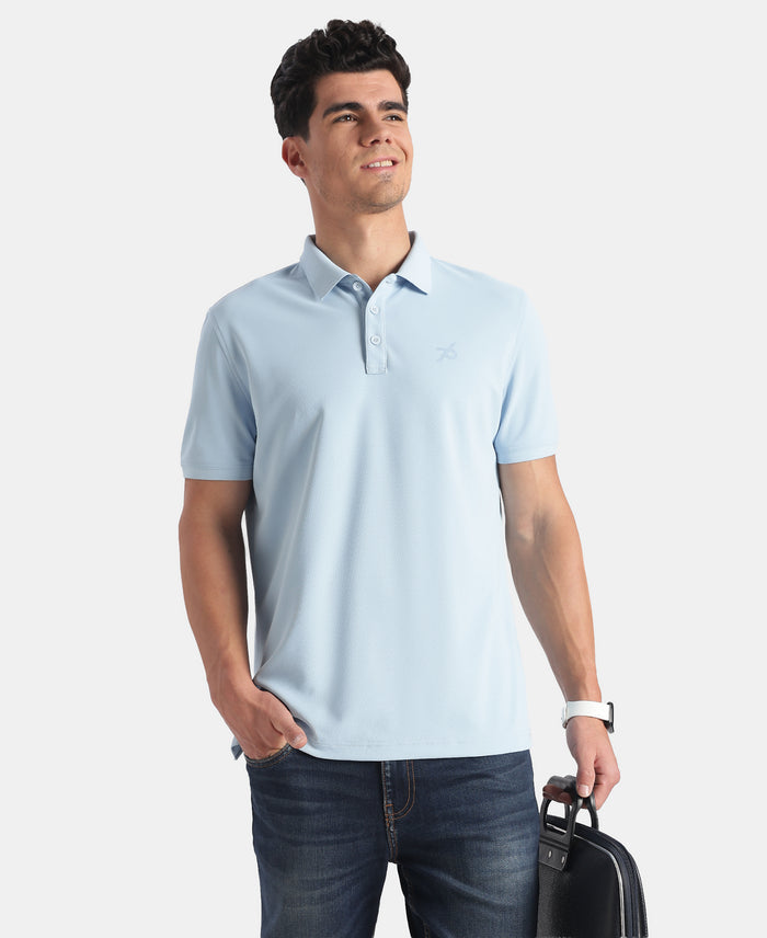 Microfiber Fabric Solid Half Sleeve Polo Tshirt with StayDry & StayFresh Technology - Ice Blue