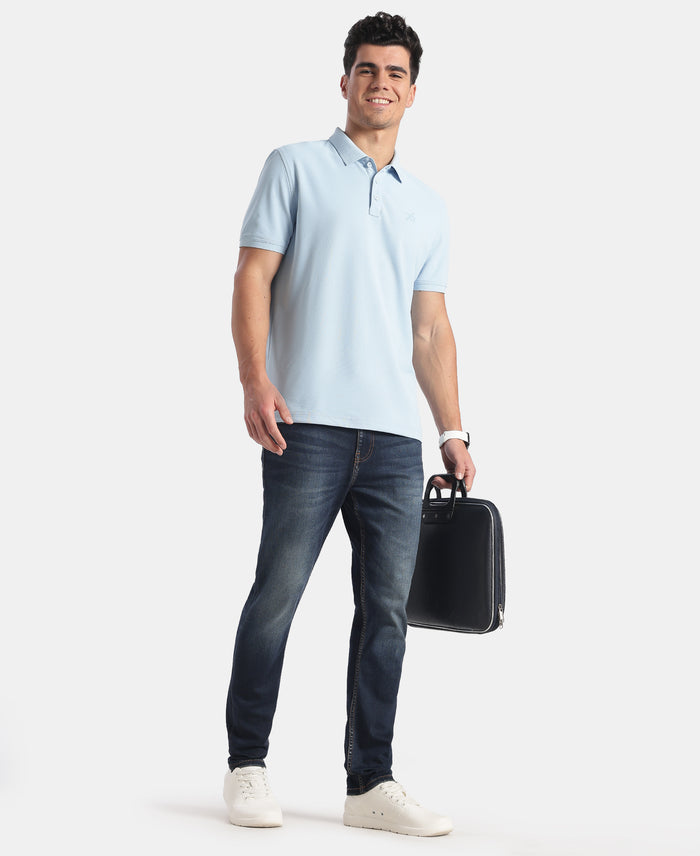 Microfiber Fabric Solid Half Sleeve Polo Tshirt with StayDry & StayFresh Technology - Ice Blue