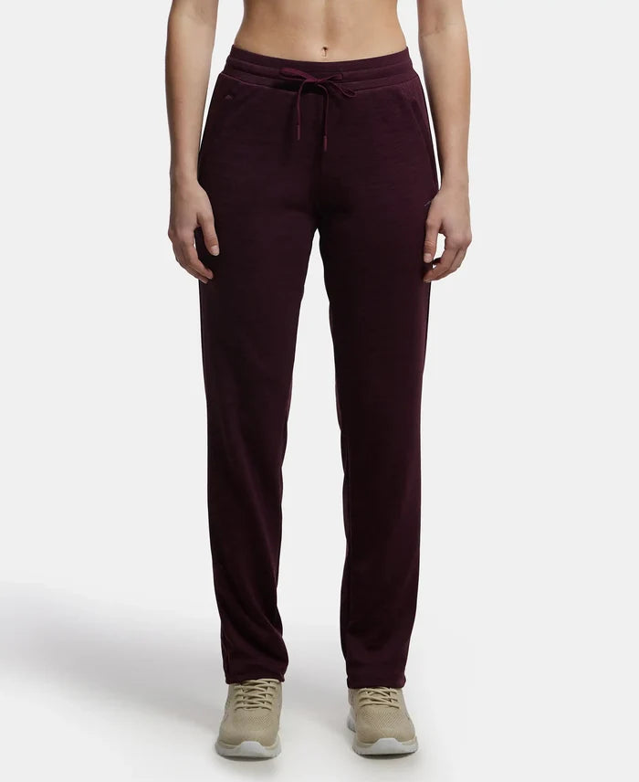 Microfiber Fabric Straight Fit Trackpants with Side Zipper Pockets - Grape Wine-1