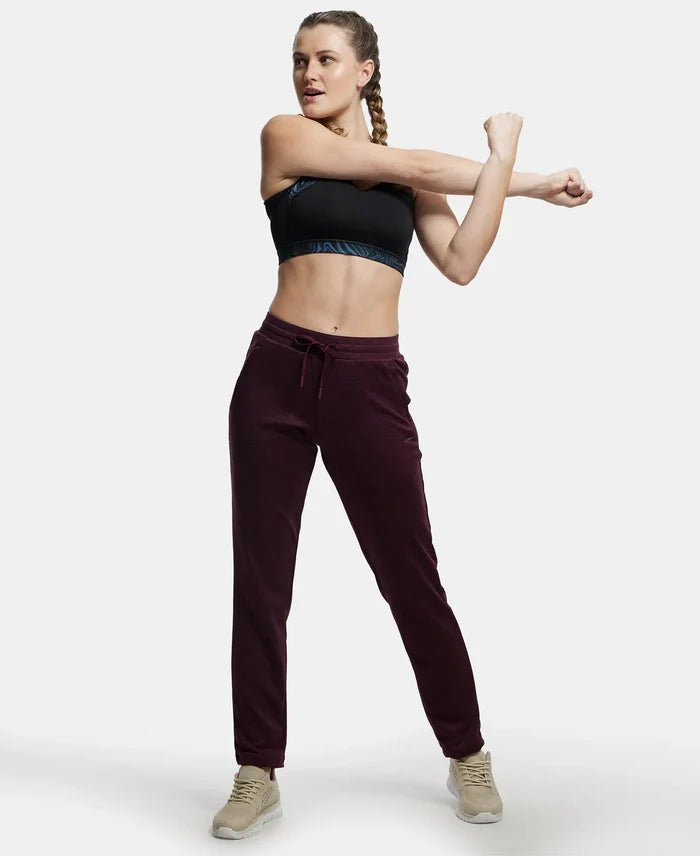 Microfiber Fabric Straight Fit Trackpants with Side Zipper Pockets - Grape Wine-6