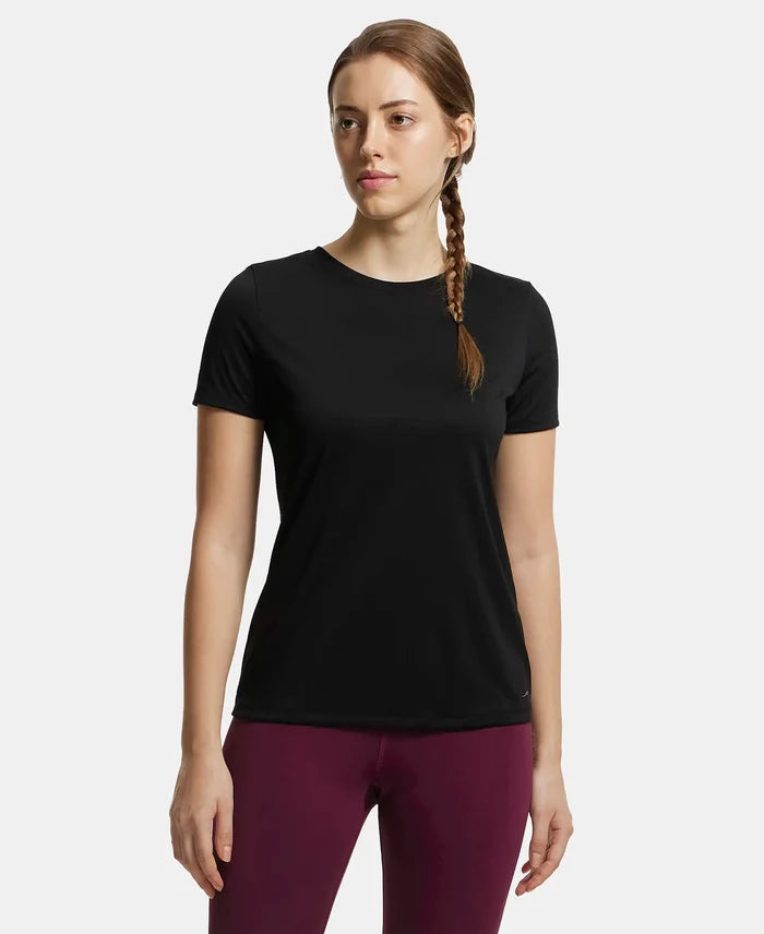 Microfiber Polyester Fabric Relaxed Fit Solid Round Neck Half Sleeve T-Shirt - Black-1