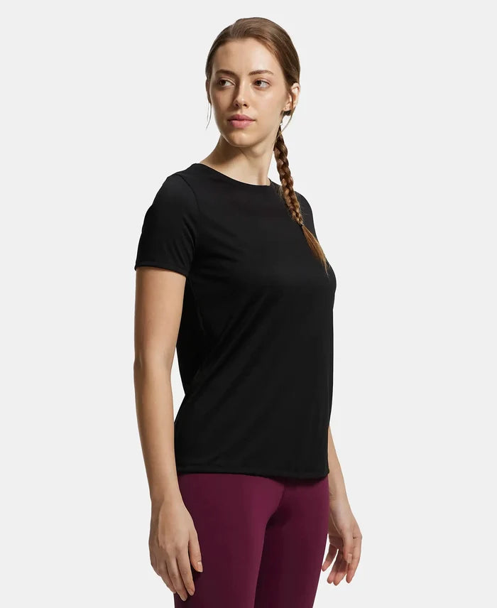 Microfiber Polyester Fabric Relaxed Fit Solid Round Neck Half Sleeve T-Shirt - Black-2