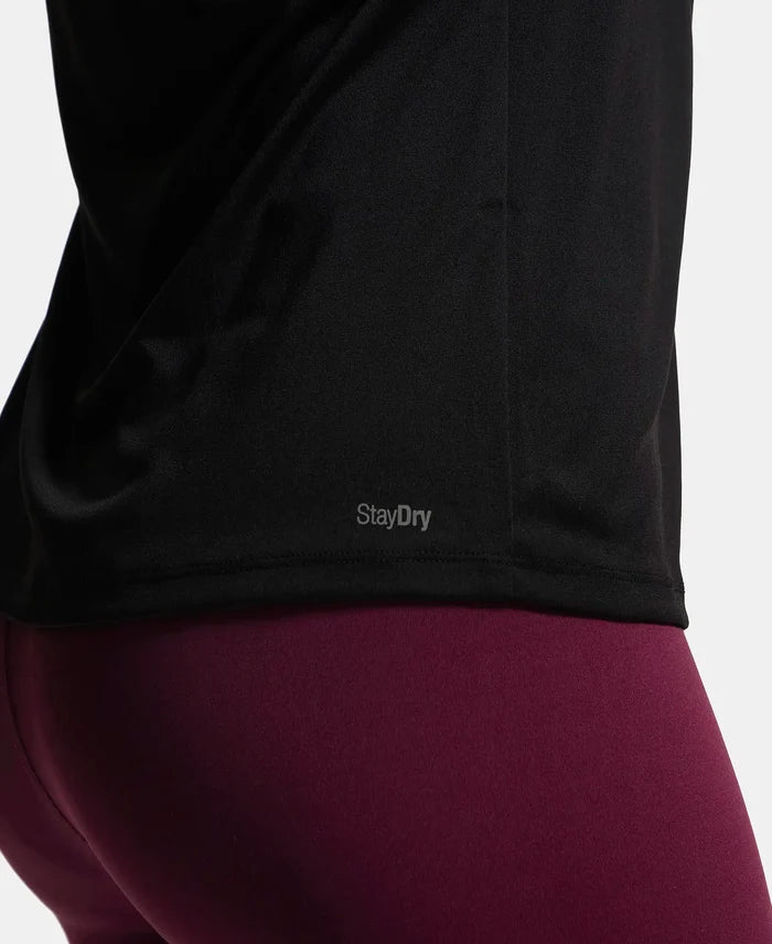 Microfiber Polyester Fabric Relaxed Fit Solid Round Neck Half Sleeve T-Shirt - Black-8