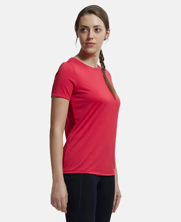 Microfiber Polyester Fabric Relaxed Fit Solid Round Neck Half Sleeve T-Shirt - Virtual Pink-2