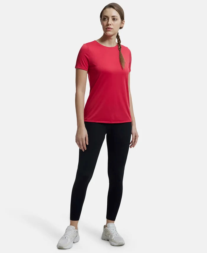 Microfiber Polyester Fabric Relaxed Fit Solid Round Neck Half Sleeve T-Shirt - Virtual Pink-4