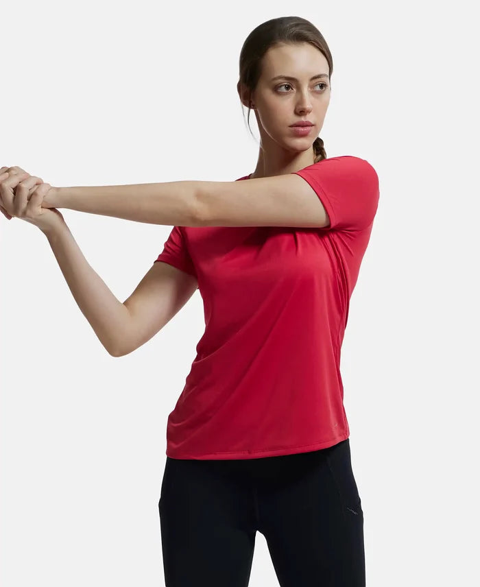 Microfiber Polyester Fabric Relaxed Fit Solid Round Neck Half Sleeve T-Shirt - Virtual Pink-5