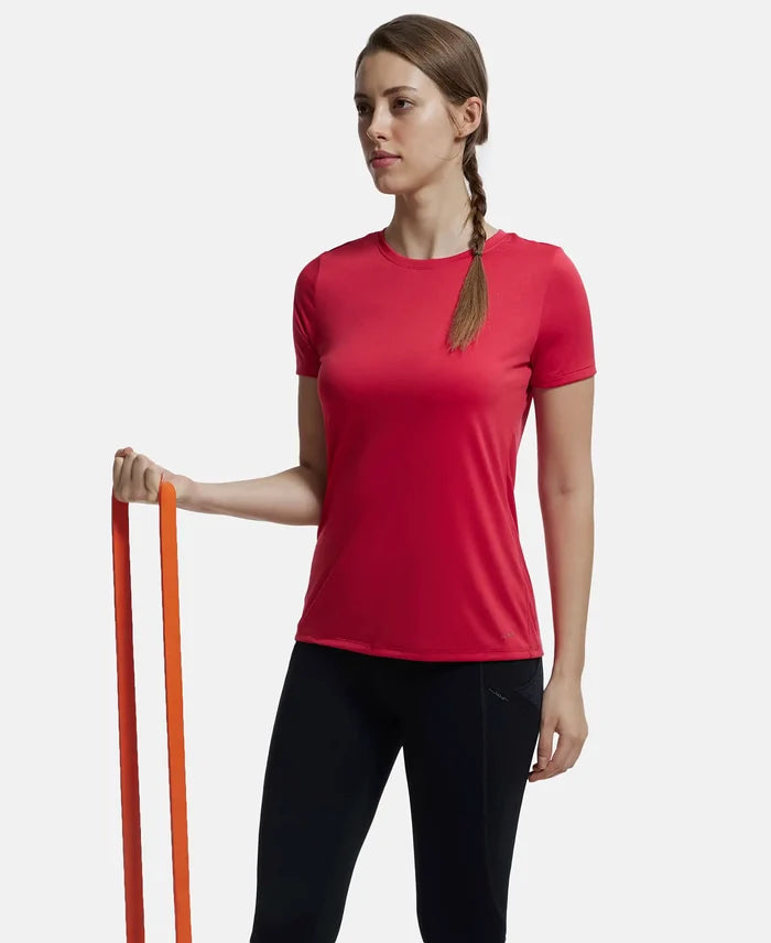 Microfiber Polyester Fabric Relaxed Fit Solid Round Neck Half Sleeve T-Shirt - Virtual Pink-6