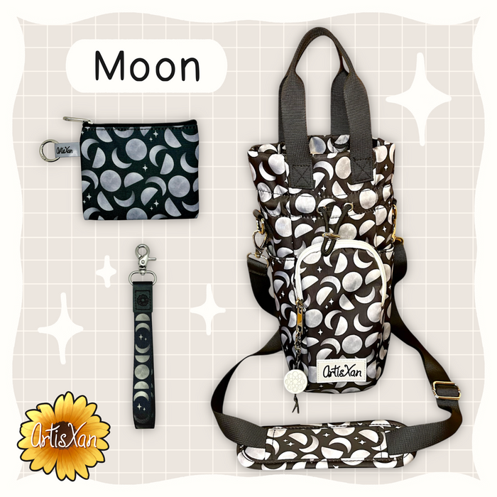 Moon Water Bottle Bag with Fidget Zipper Pull