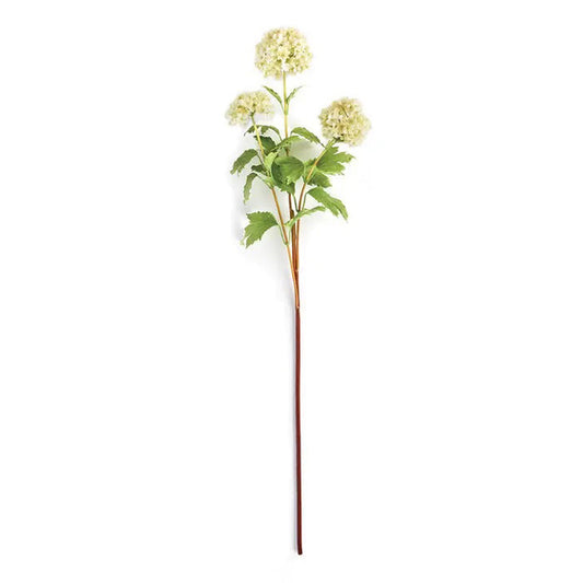 The NAPA HOME AND GARDEN - VIBURNUM STEM features lifelike white flower clusters and green leaves, ideal for indoor decor, displayed on a plain white background.