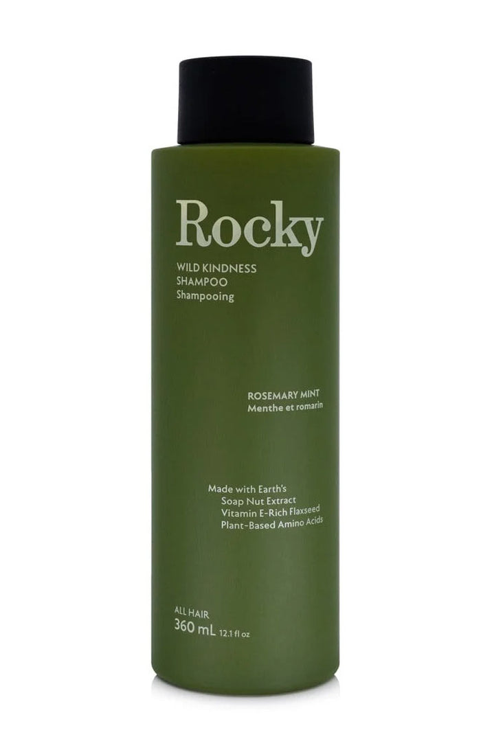 Rocky Rosemary Mint Wild Kindness shampoo formulated with soap nut extract it gently cleanses the scalp and leaves your hair feeling clean soft and full of movement.