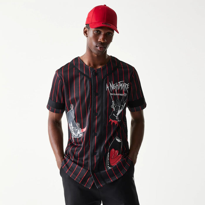 The Male model is wearing A Nightmare On Elm Street Black Jersey 1
