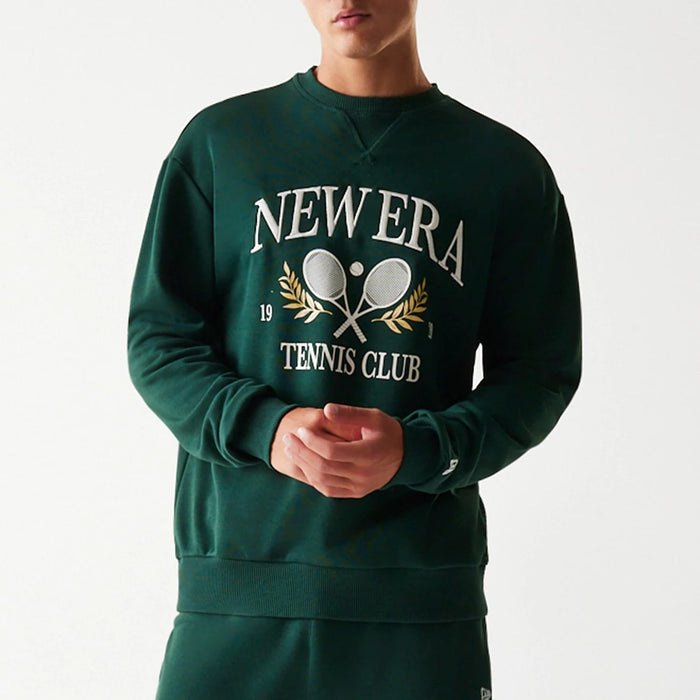 The Male model is wearing New Era Dark Green Oversized Crew Neck Sweater 3