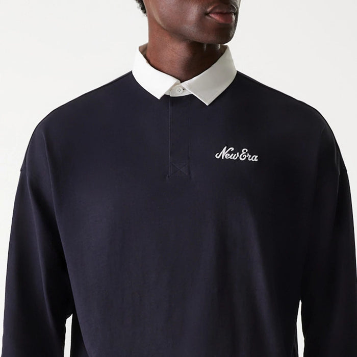The Male model is wearing New Era Navy Oversized Rugby Shirt 4