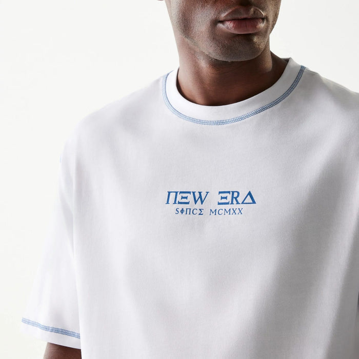 The Male model is wearing New Era Orthodox Church White Oversized T-Shirt 3