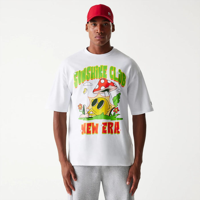 The Male model is wearing New Era Outdoor Graphic White Oversized T-Shirt 3