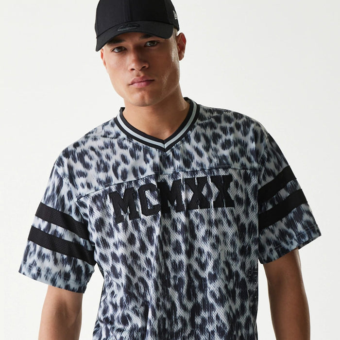 The Male model is wearing New Era Retro Sports Grey Mesh Jersey 3