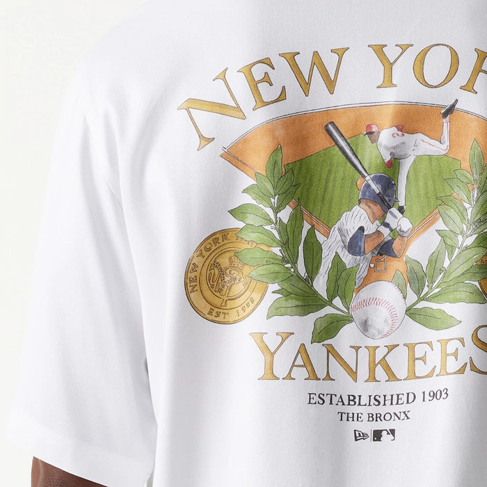 The Male model is wearing New York Yankees MLB Graphic White Revere Short Sleeve Shirt 5