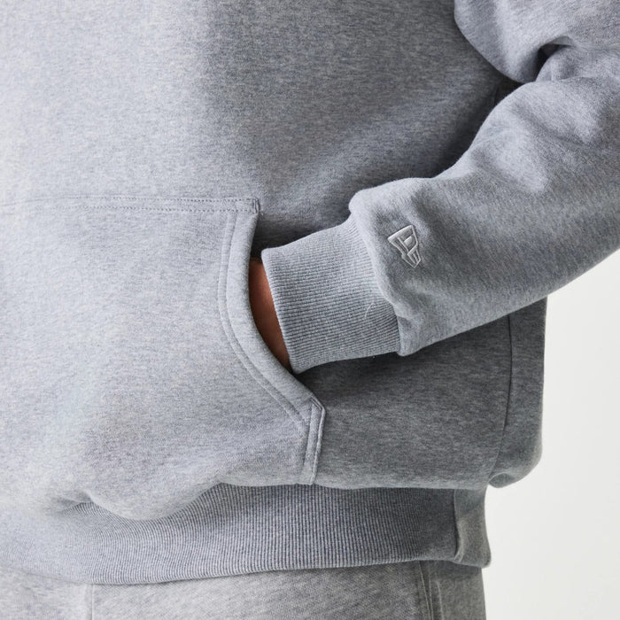 The Male model is wearing New York Yankees MLB League Essential Grey Oversized Pullover Hoodie 7