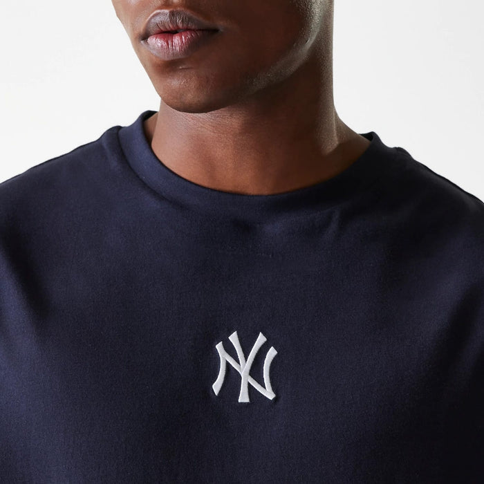 The Male model is wearing New York Yankees MLB League Essential Navy Oversized T-Shirt 4
