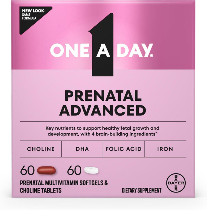 One A Day Prenatal Advanced - Prenatal Vitamins with Folic Acid, Choline, DHA & Iron, 60+60 ct - 1650058657 - LL Medico