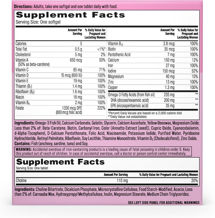 One A Day Prenatal Advanced - Prenatal Vitamins with Folic Acid, Choline, DHA & Iron, 60+60 ct - 1650058657 - LL Medico