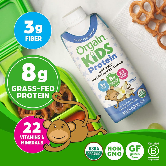 Orgain Organic Kids Nutritional Grass - Fed Protein Shake, Vanilla, Pack of 12 - 851770003100-Case - LL Medico