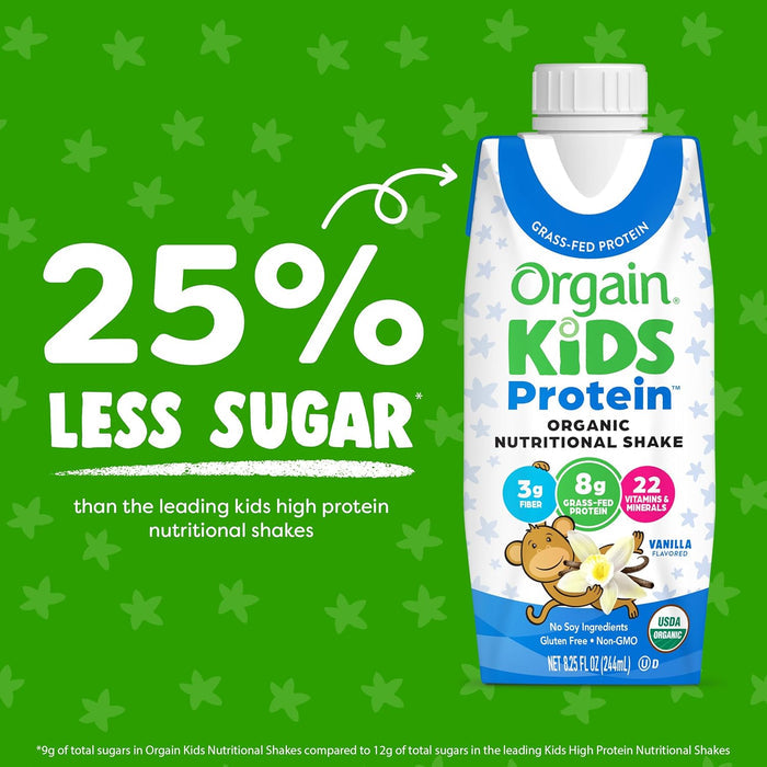 Orgain Organic Kids Nutritional Grass - Fed Protein Shake, Vanilla, Pack of 12 - 851770003100-Case - LL Medico