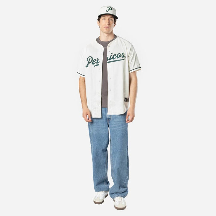 The Male model is wearing Puebla Pericos Mexico LMB On Field White On-Field Jersey 7