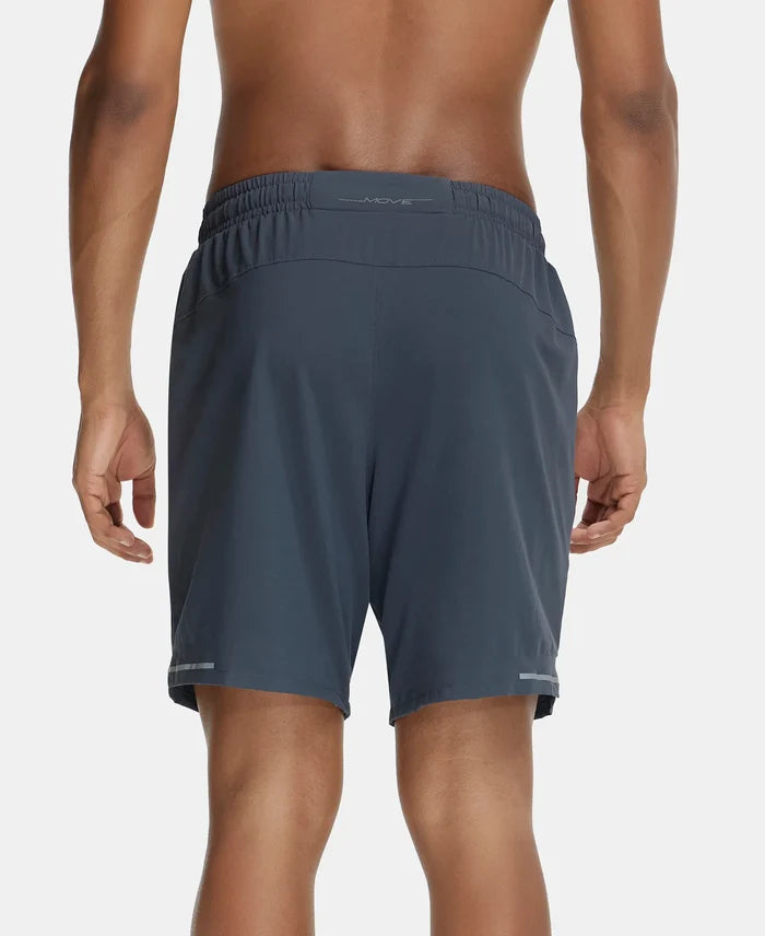 Recycled Microfiber Elastane Stretch Solid Shorts with Zipper Pocket and StayFresh Treatment - Graphite-3