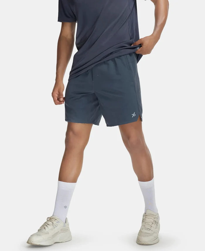Recycled Microfiber Elastane Stretch Solid Shorts with Zipper Pocket and StayFresh Treatment - Graphite-5