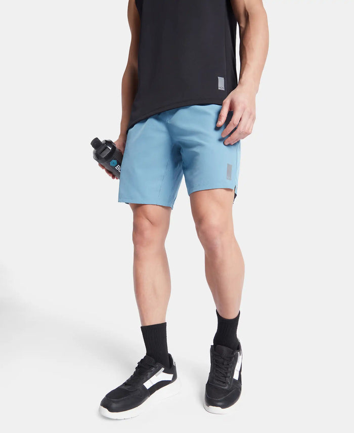 Recycled Microfiber Elastane Stretch Solid Shorts with Zipper Pockets and StayFresh Treatment - Provincial Blue