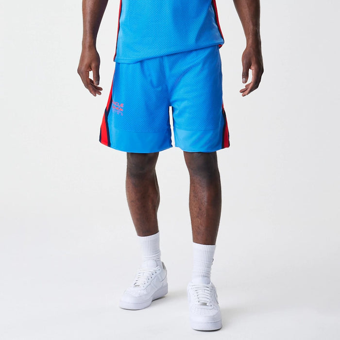 The Male model is wearing Red Bull Racing Basketball Mesh Blue Shorts 1