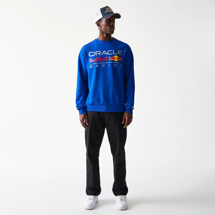 The Male model is wearing Red Bull Racing Blue Oversized Crew Neck Sweater 8