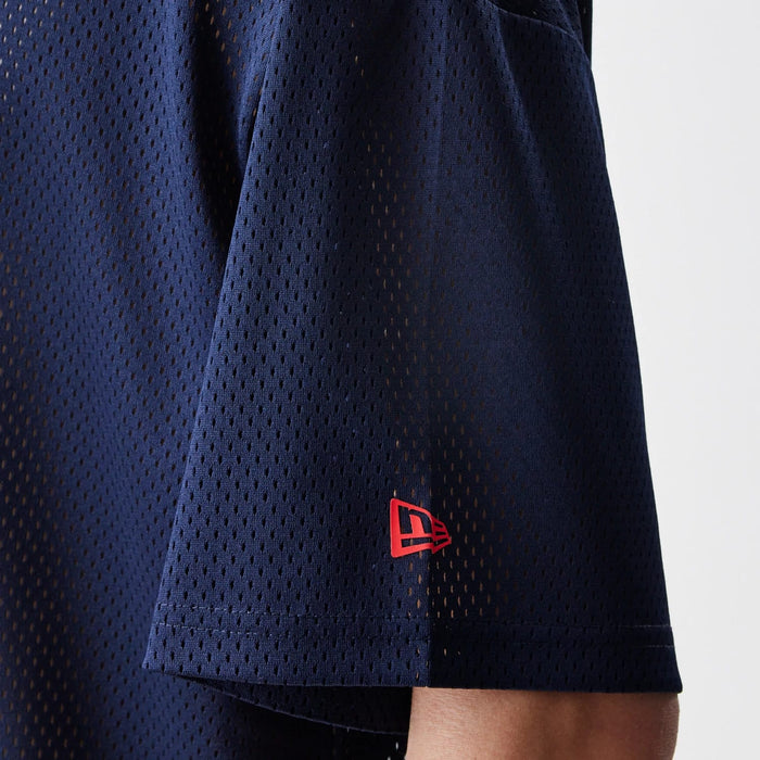 The Male model is wearing Red Bull Racing Graphic Mesh Dark Blue Oversized T-Shirt 4