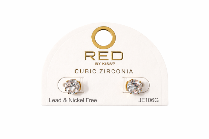 Red by Kiss Cubic Zirconia Earrings Round 8mm JE106G