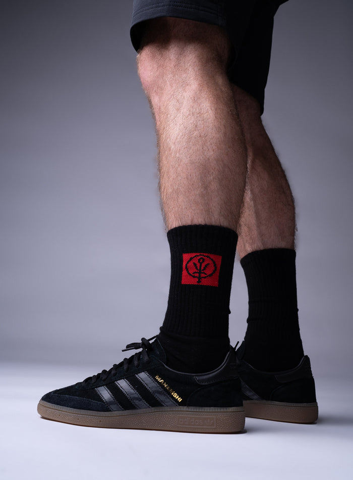 Studio Image Of Red Notice Crew Socks In Red Notice (SS Model)