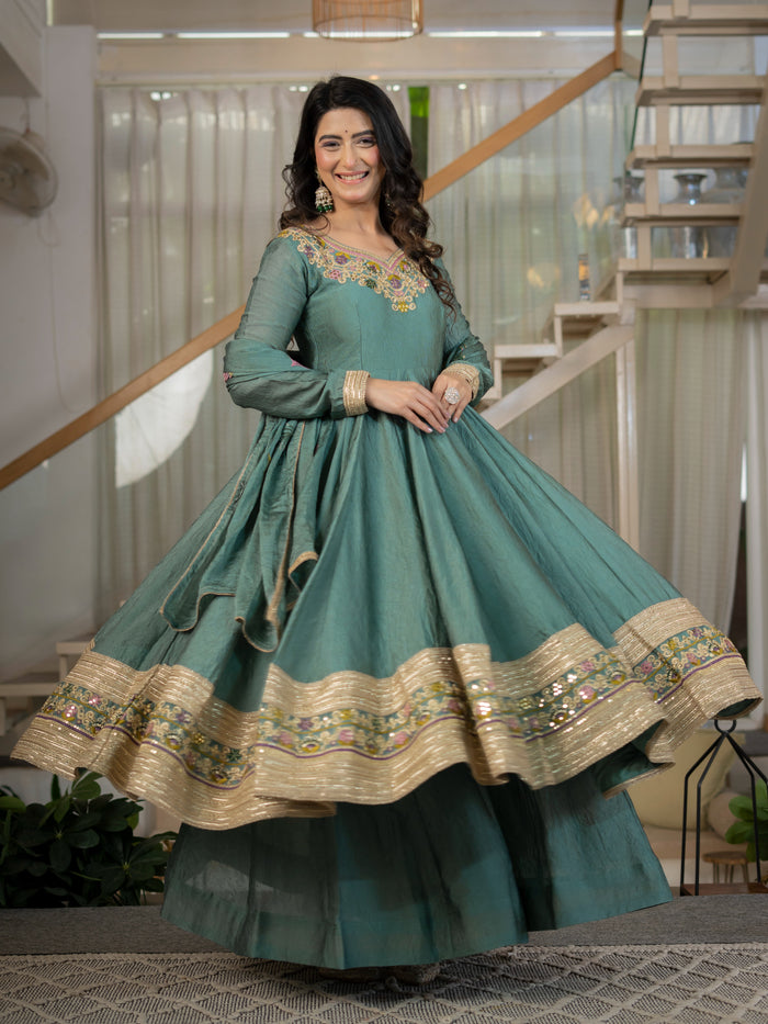 Regal Sage Embroidered Anarkali Ensemble