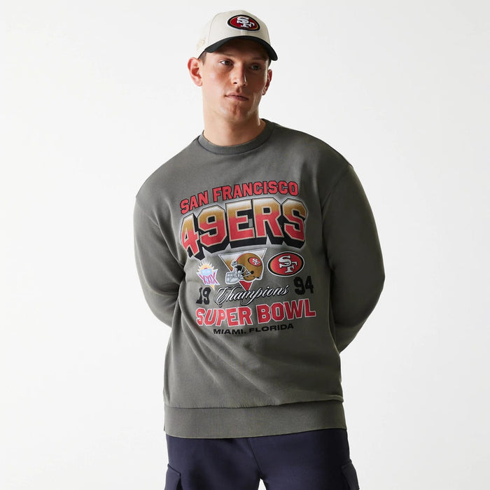 The Male model is wearing San Francisco 49ers NFL Washed Super Bowl Grey Oversized Crew Neck Sweater 1