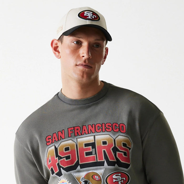 The Male model is wearing San Francisco 49ers NFL Washed Super Bowl Grey Oversized Crew Neck Sweater 6