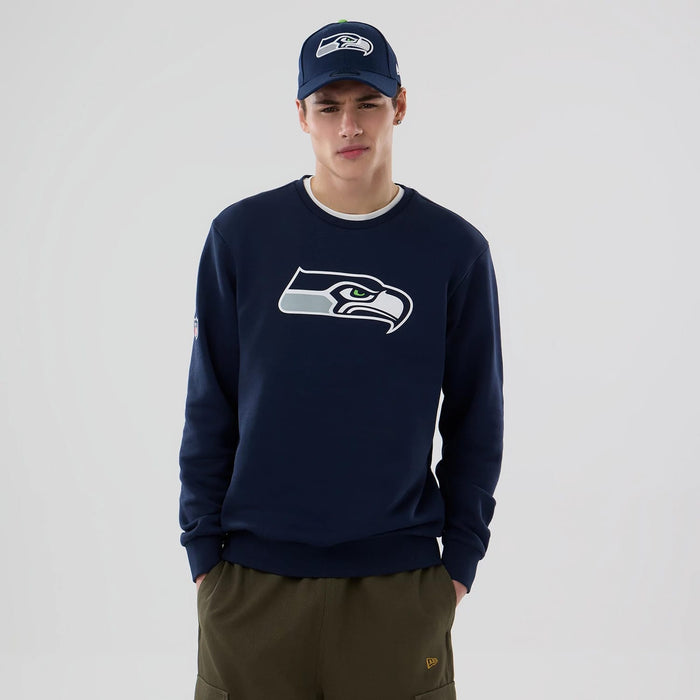 The Male model is wearing Seattle Seahawks NFL Dark Blue Crew Neck Sweater 1