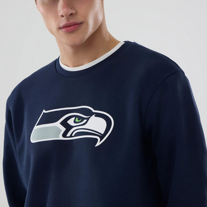 The Male model is wearing Seattle Seahawks NFL Dark Blue Crew Neck Sweater 3