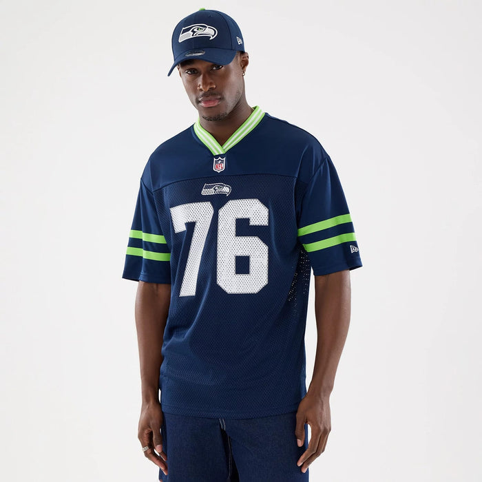 The Male model is wearing Seattle Seahawks NFL Mesh Dark Blue Mesh Jersey 1