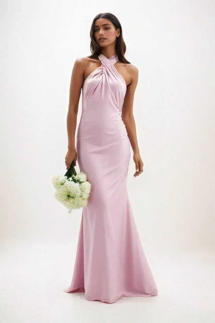 Sheath-Column Maxi Luxe Satin Dress CB0837CS - COCOMELODY