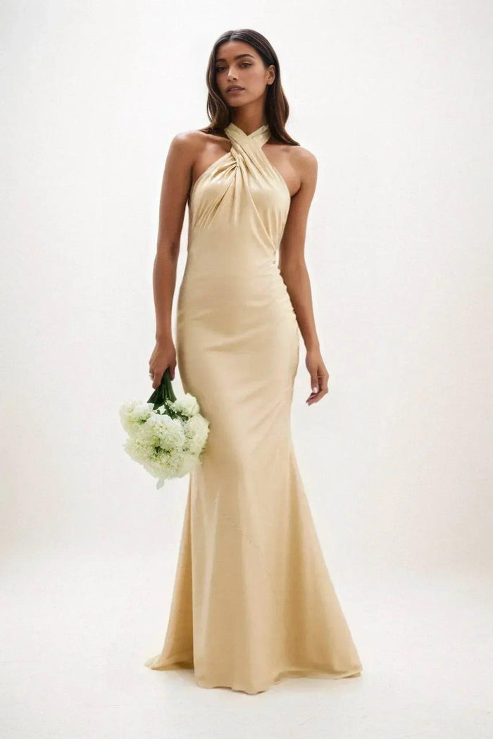 Sheath-Column Maxi Luxe Satin Dress CB0837CS - COCOMELODY