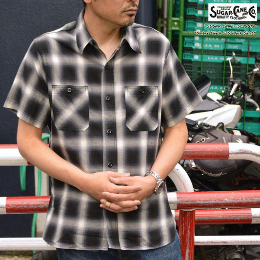 SUGAR CANE "SC39519" Ombre Check S/S Work Shirt