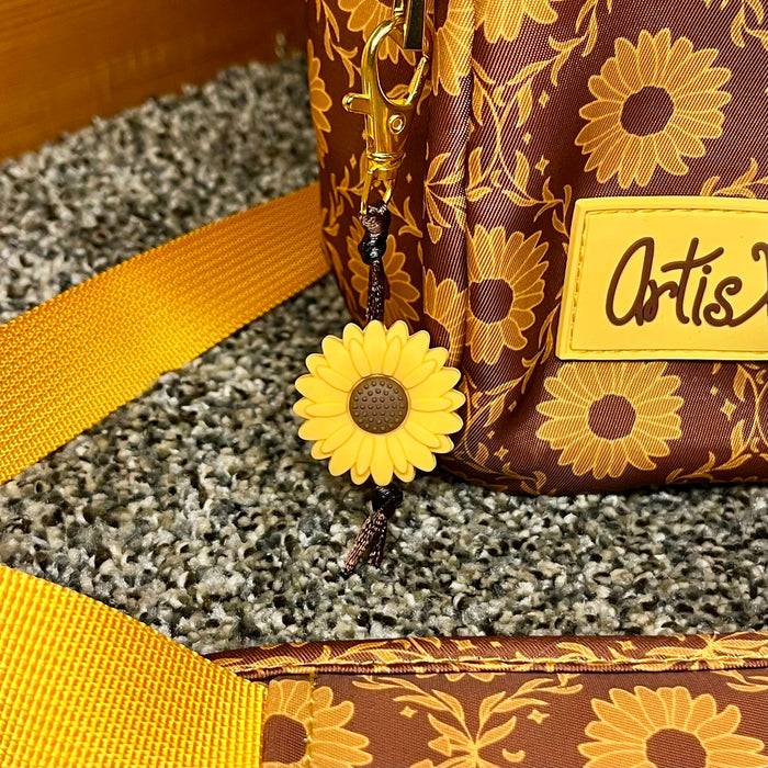 Sunflower Water Bottle Bag with Fidget Zipper Pull