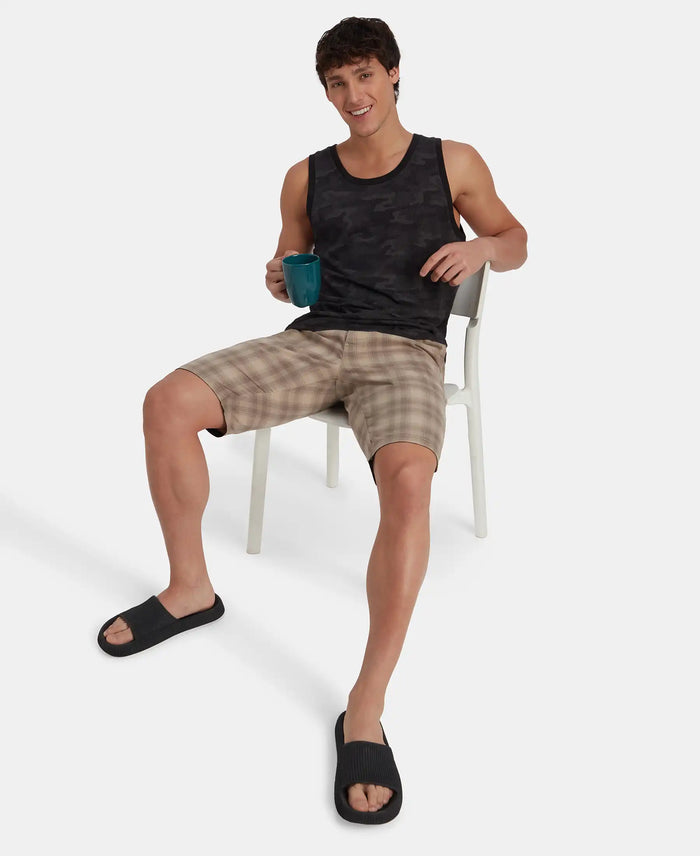 Super Combed Cotton Blend Printed Tank Top - Black