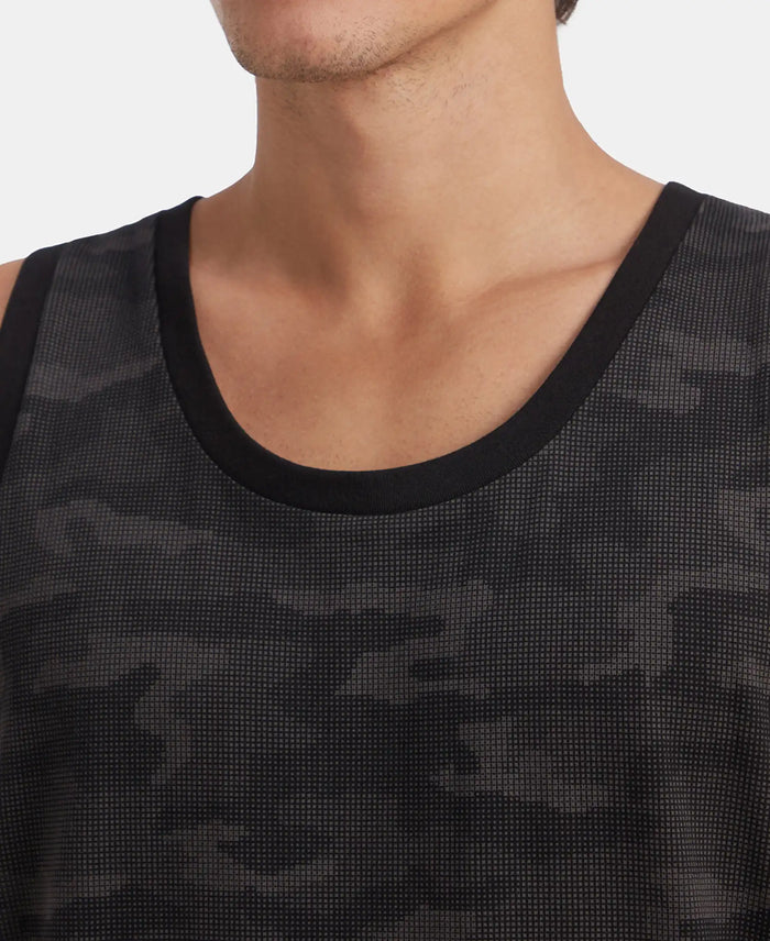 Super Combed Cotton Blend Printed Tank Top - Black