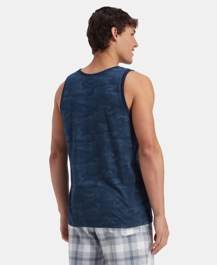 Super Combed Cotton Blend Printed Tank Top - Navy